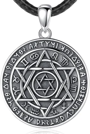 EUDORA Sterling Silver Tetragrammaton Necklace Ring for Women Men, Pentagram Amulet Energy Pendant Star of David Vintage Guardian Star Wicca Jewelry, Mother's Day Father's Day Gift for Husband Wife