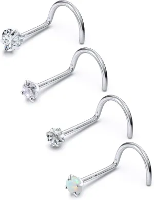 F136 Titanium Nose Rings Studs 20G Straight Nose Stud L Shaped Nose Studs Nose Screw Studs Diamond Nose Stud Heart Nose Stud Corkscrew Nose Studs Opal Nose Stud Square Diamond Nose Stud
