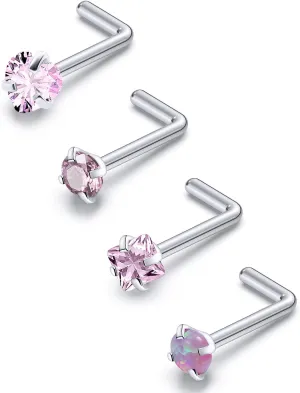 F136 Titanium Nose Rings Studs 20G Straight Nose Stud L Shaped Nose Studs Nose Screw Studs Diamond Nose Stud Heart Nose Stud Corkscrew Nose Studs Opal Nose Stud Square Diamond Nose Stud