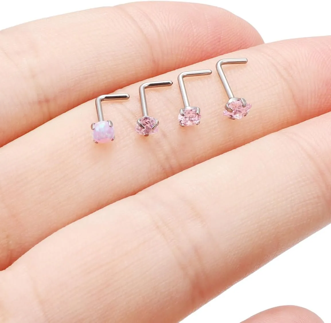 F136 Titanium Nose Rings Studs 20G Straight Nose Stud L Shaped Nose Studs Nose Screw Studs Diamond Nose Stud Heart Nose Stud Corkscrew Nose Studs Opal Nose Stud Square Diamond Nose Stud