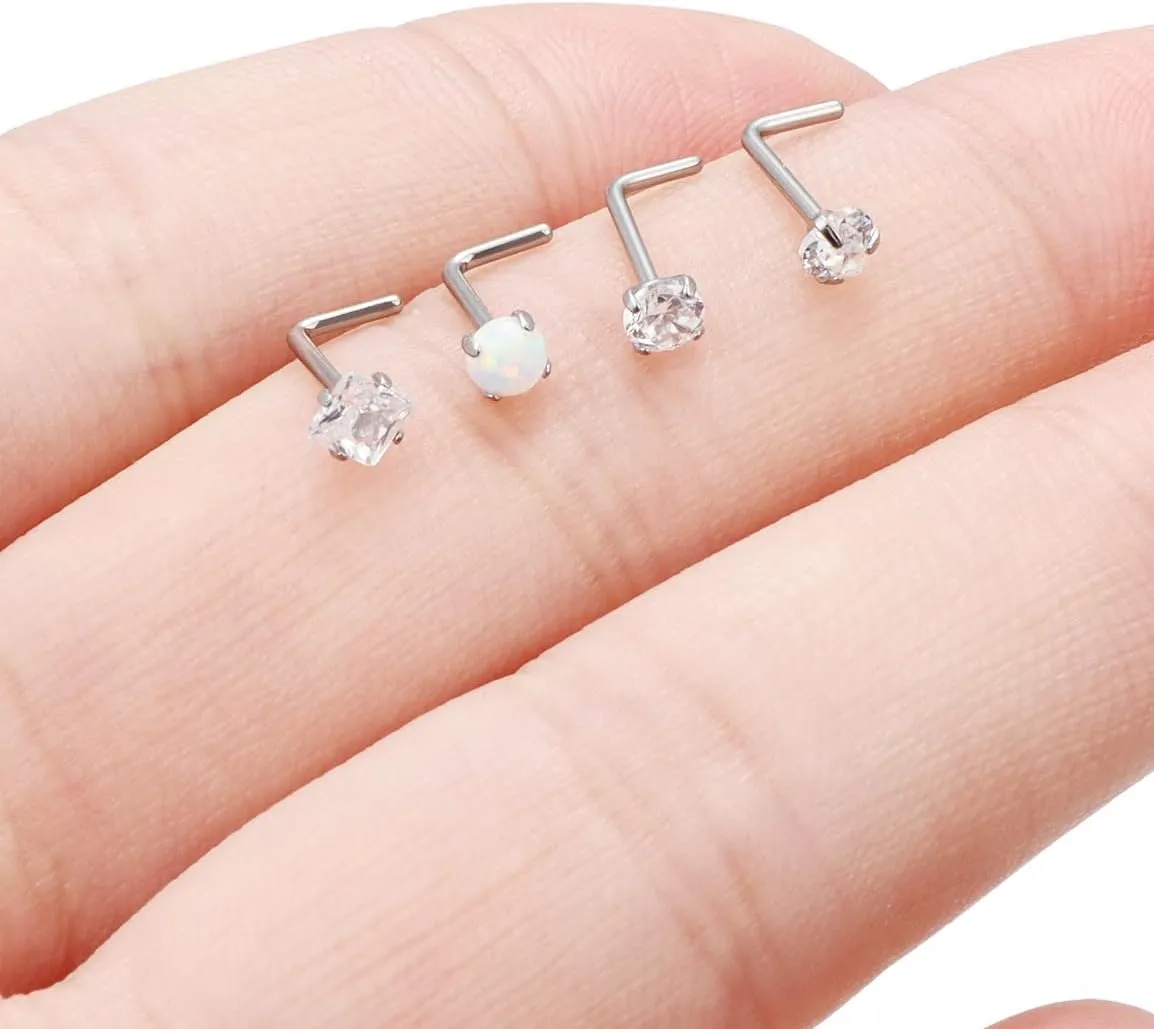 F136 Titanium Nose Rings Studs 20G Straight Nose Stud L Shaped Nose Studs Nose Screw Studs Diamond Nose Stud Heart Nose Stud Corkscrew Nose Studs Opal Nose Stud Square Diamond Nose Stud