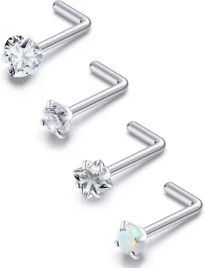F136 Titanium Nose Rings Studs 20G Straight Nose Stud L Shaped Nose Studs Nose Screw Studs Diamond Nose Stud Heart Nose Stud Corkscrew Nose Studs Opal Nose Stud Square Diamond Nose Stud