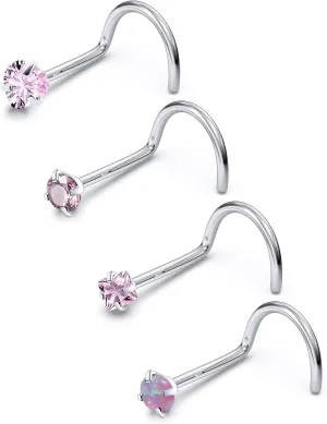 F136 Titanium Nose Rings Studs 20G Straight Nose Stud L Shaped Nose Studs Nose Screw Studs Diamond Nose Stud Heart Nose Stud Corkscrew Nose Studs Opal Nose Stud Square Diamond Nose Stud