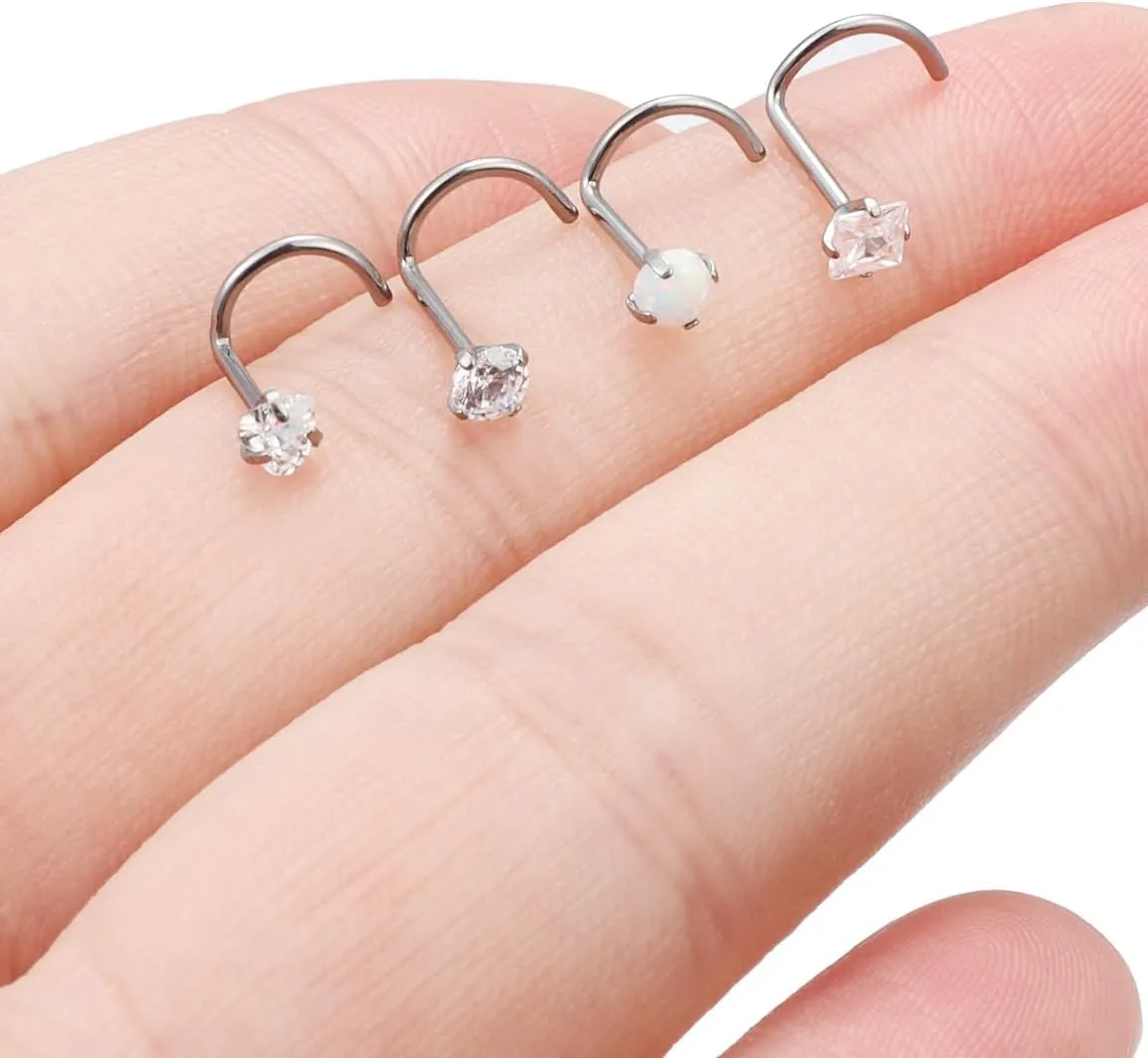 F136 Titanium Nose Rings Studs 20G Straight Nose Stud L Shaped Nose Studs Nose Screw Studs Diamond Nose Stud Heart Nose Stud Corkscrew Nose Studs Opal Nose Stud Square Diamond Nose Stud