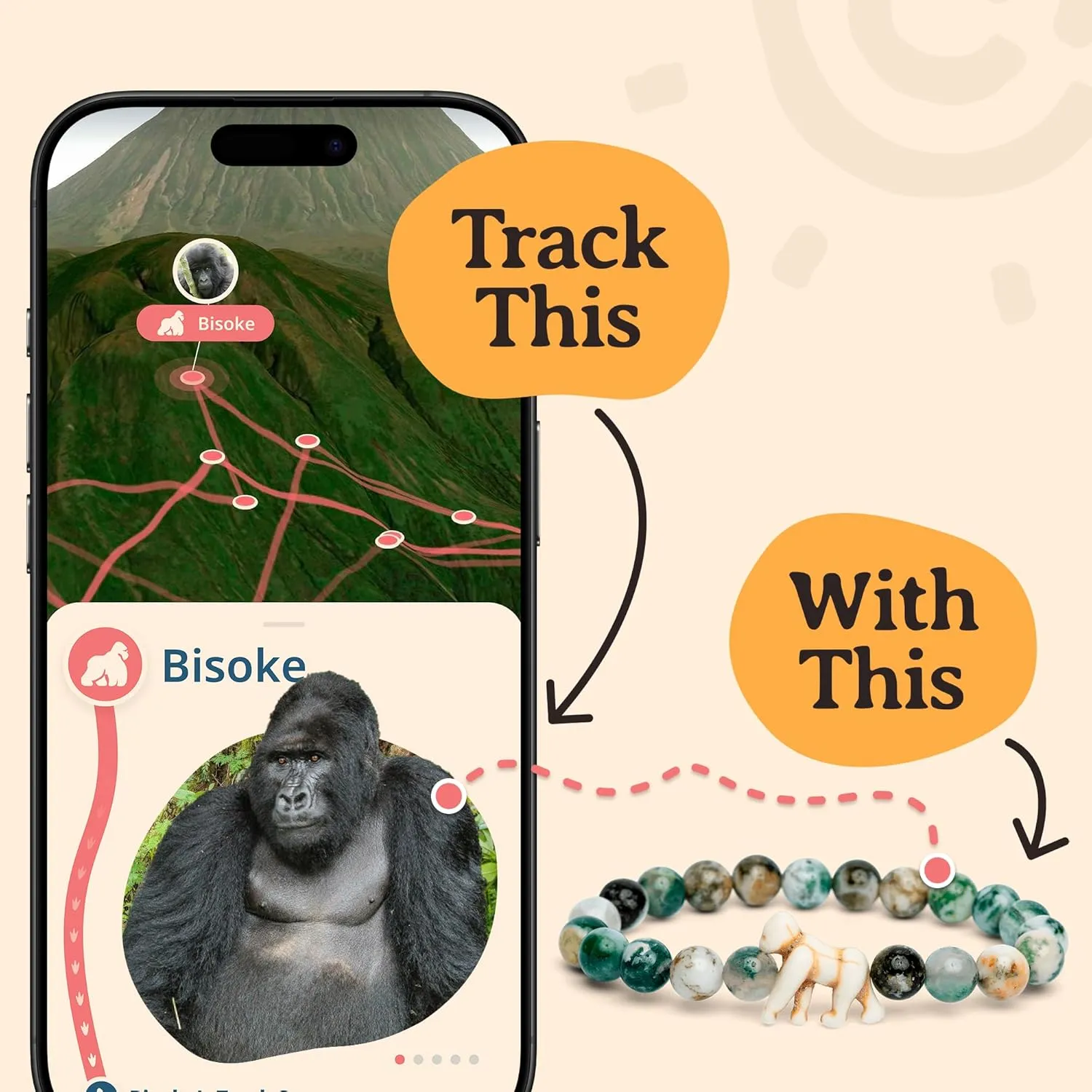 Fahlo Gorilla Tracking Bracelet, Elastic, supports Dian Fossey Gorilla Fund, one size fits most for Men and Women