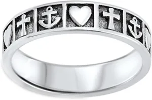 Faith, Hope & Love Symbols Ring in Sterling Silver