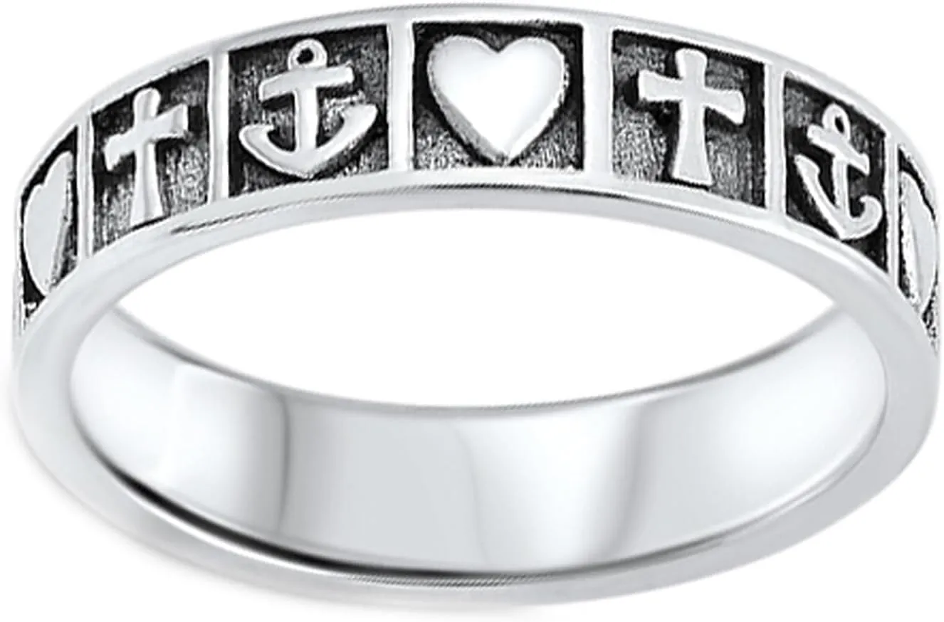 Faith, Hope & Love Symbols Ring in Sterling Silver