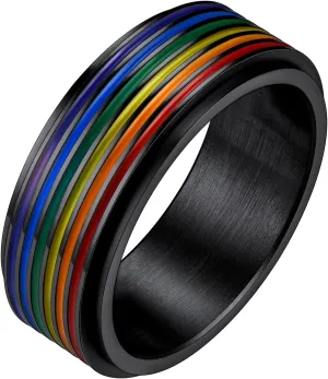 FaithHeart LGBT Pride Rainbow Fidget Rings, Stainless Steel/18K Gold Plated Love is Love Jewelry for Men Women Personalized Customize