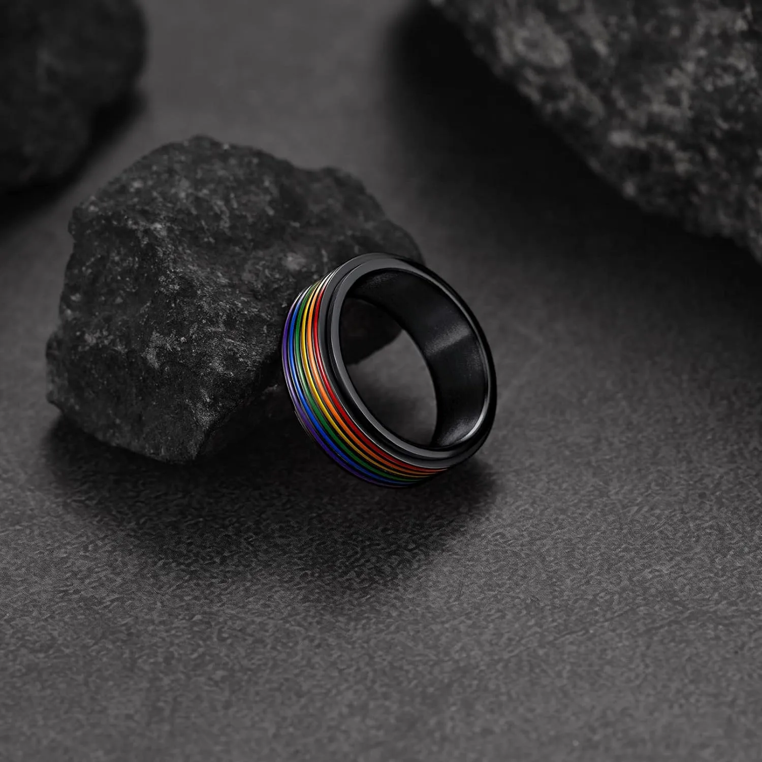 FaithHeart LGBT Pride Rainbow Fidget Rings, Stainless Steel/18K Gold Plated Love is Love Jewelry for Men Women Personalized Customize