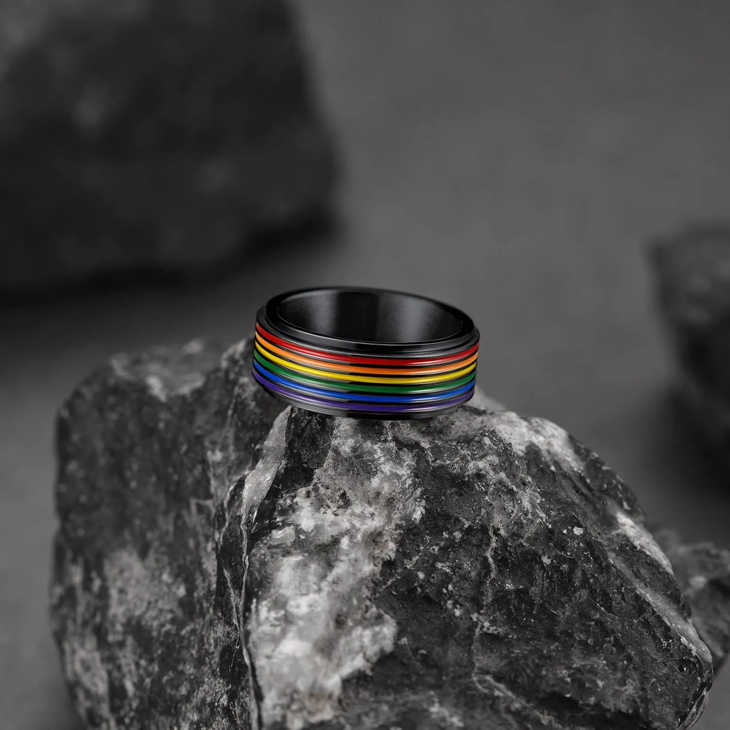 FaithHeart LGBT Pride Rainbow Fidget Rings, Stainless Steel/18K Gold Plated Love is Love Jewelry for Men Women Personalized Customize
