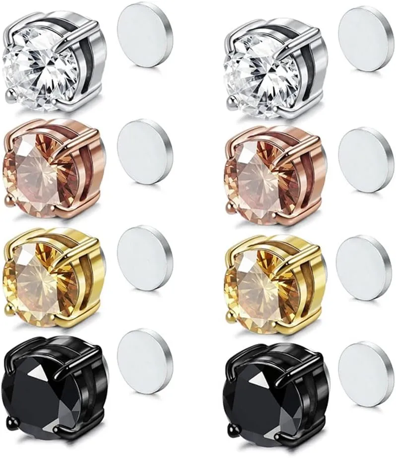 Fake Diamond Magnetic Earrings Set for Men Women CZ Magnet Clip On Earrings Stainless Steel Non Pierced