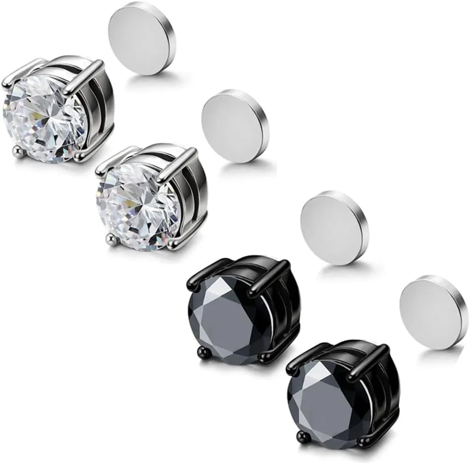 Fake Diamond Magnetic Earrings Set for Men Women CZ Magnet Clip On Earrings Stainless Steel Non Pierced