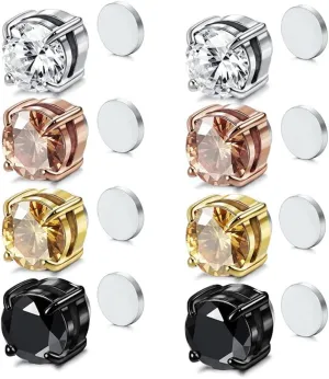 Fake Diamond Magnetic Earrings Set for Men Women CZ Magnet Clip On Earrings Stainless Steel Non Pierced