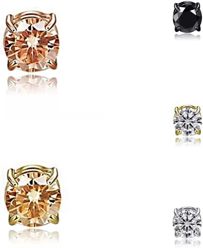 Fake Diamond Magnetic Earrings Set for Men Women CZ Magnet Clip On Earrings Stainless Steel Non Pierced