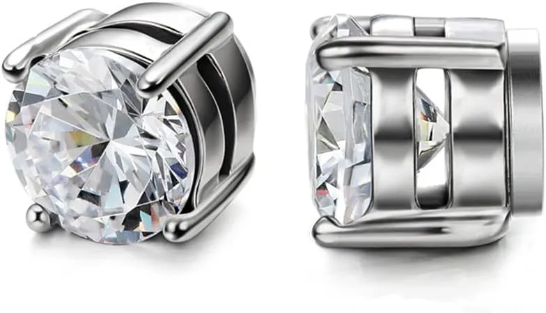 Fake Diamond Magnetic Earrings Set for Men Women CZ Magnet Clip On Earrings Stainless Steel Non Pierced