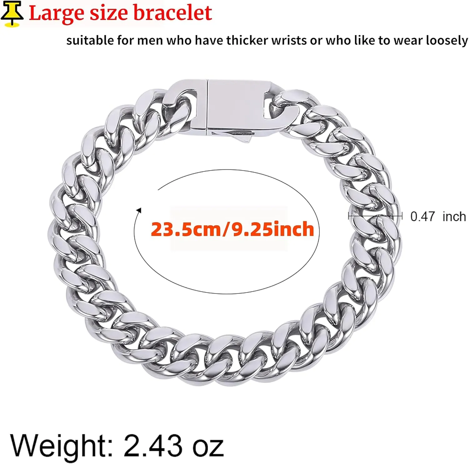 FAMARINE Stainless Steel Cuban Link Chain Bracelets for Men 8/9 Inches, Square Box Buckle Miami Silver Cuban Link Chain Bracelet
