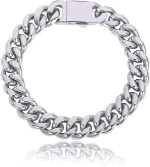 FAMARINE Stainless Steel Cuban Link Chain Bracelets for Men 8/9 Inches, Square Box Buckle Miami Silver Cuban Link Chain Bracelet
