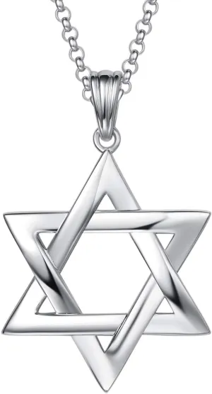 FANCIME White Gold Plated 925 Sterling Silver Star Of David Polished Shiny Pendant Necklace for Men, 19.7-INCH