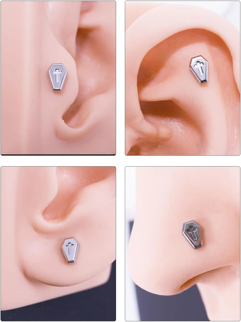 FANSING Cross Coffin Nose Rings for Women Men Surgical Steel Cartilage Earring Stud Threadless Labret Studs for Helix Rook Conch Tragus Earlobe Piercings