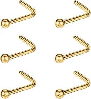 FANSING Nose Rings Surgical Steel Nose Studs L Shaped Nose Rings for Women Men Nostril Piercing Studs with Ball End