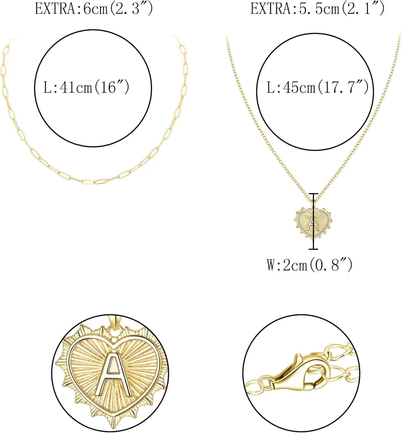 FANZE Gold Initial Necklace for Women Dainty Chain Paperclip Pendant Necklace Women Heart Shape Letter Jewelry Gift for Chrismas/Thanksgiving/Anniversary