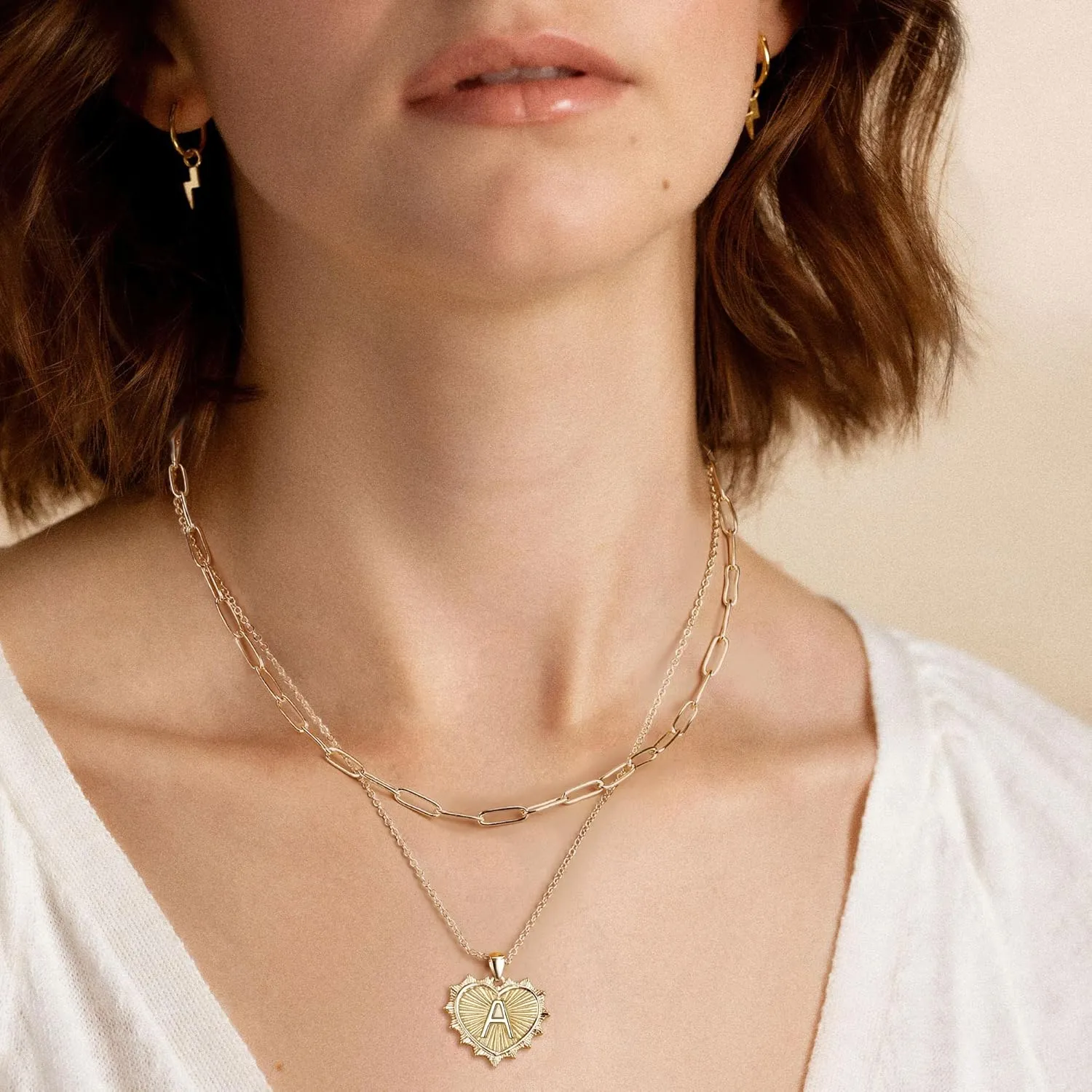 FANZE Gold Initial Necklace for Women Dainty Chain Paperclip Pendant Necklace Women Heart Shape Letter Jewelry Gift for Chrismas/Thanksgiving/Anniversary