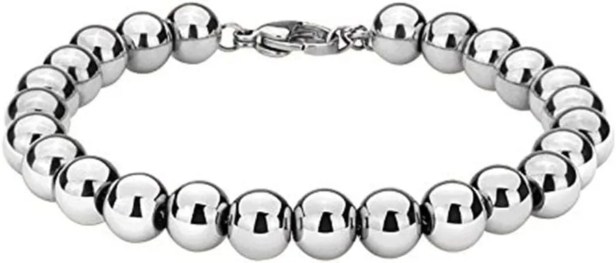 Fashion 8mm 316L Stainless Steel Rosary Beaded Chain Bracelet for Women Men 7-11 inches