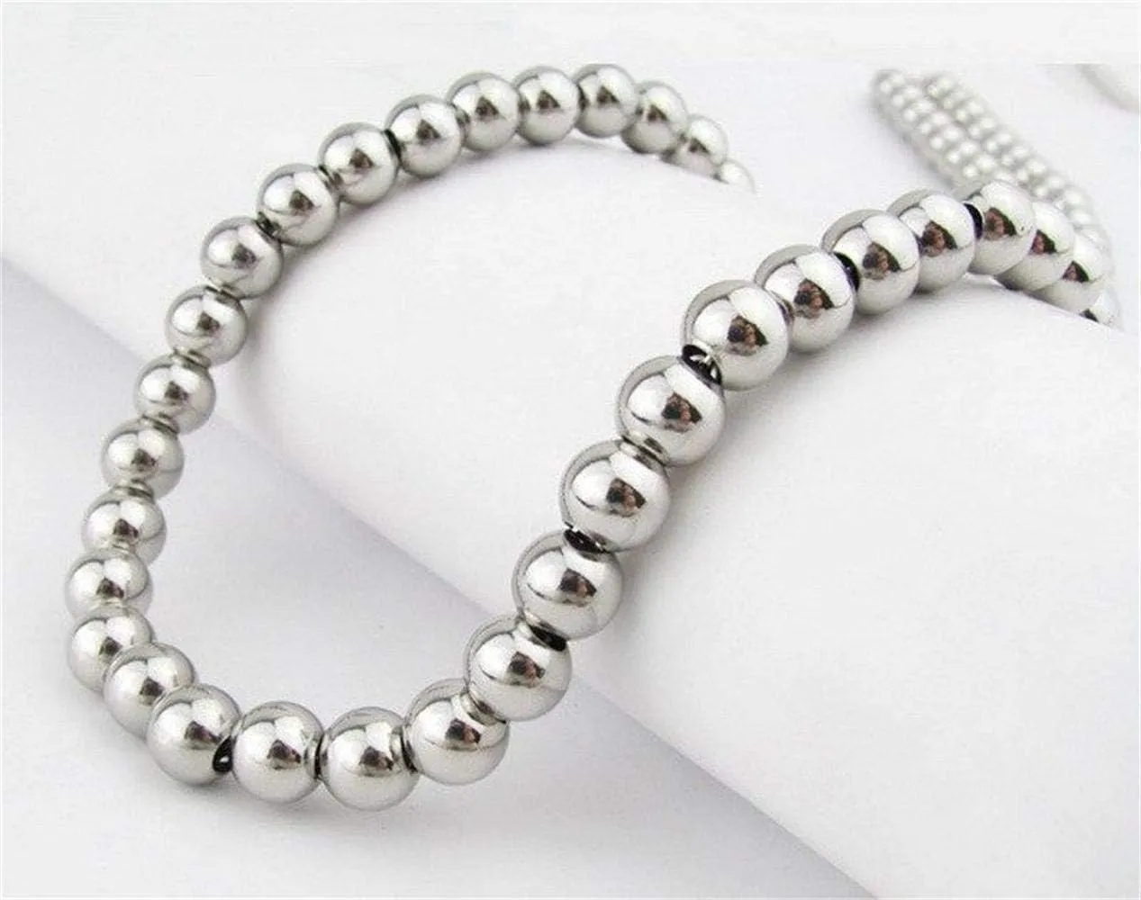 Fashion 8mm 316L Stainless Steel Rosary Beaded Chain Bracelet for Women Men 7-11 inches