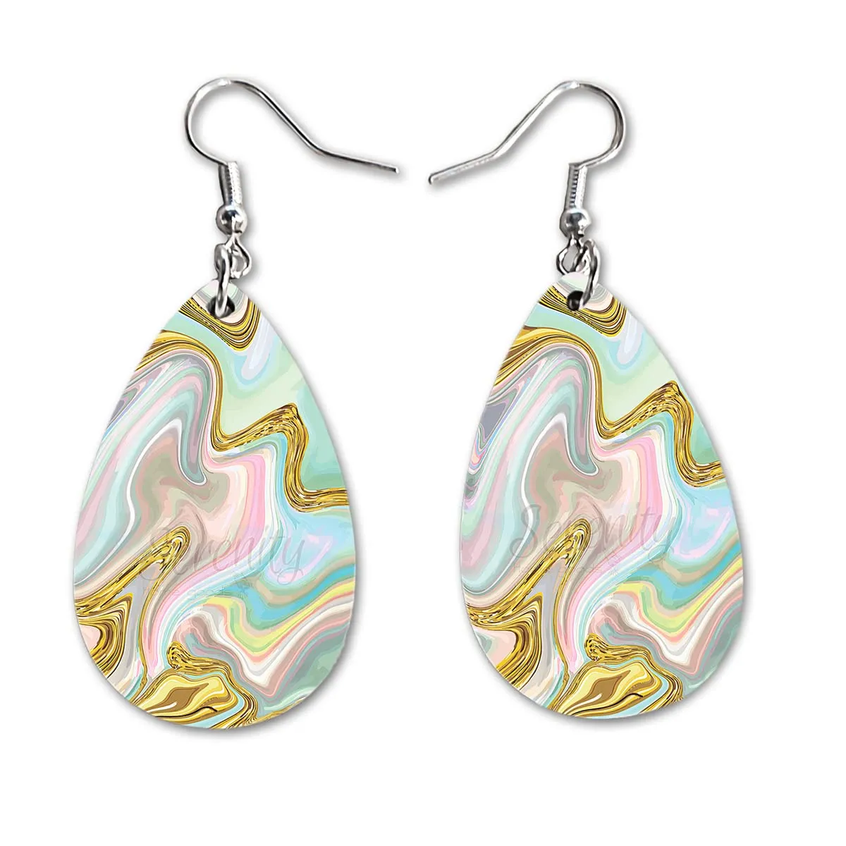 Fashion Drop And Dangle Earrings Set Paint Pours Colorful | Cute Girls Womens Jewelry Earings | Double Sided Print | Summer Girlfriend Wife Adorable Fashion Accessories