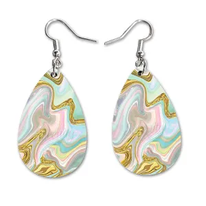 Fashion Drop And Dangle Earrings Set Paint Pours Colorful | Cute Girls Womens Jewelry Earings | Double Sided Print | Summer Girlfriend Wife Adorable Fashion Accessories