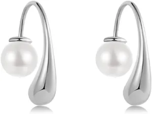 Fashion Pearl Hoop Earrings for Women,Small Pearl 14k Gold Plated Titanium Hypoallergenic Earrings Jewelry Gift for Women,Dainty Huggie Earring.