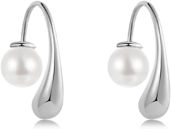 Fashion Pearl Hoop Earrings for Women,Small Pearl 14k Gold Plated Titanium Hypoallergenic Earrings Jewelry Gift for Women,Dainty Huggie Earring.