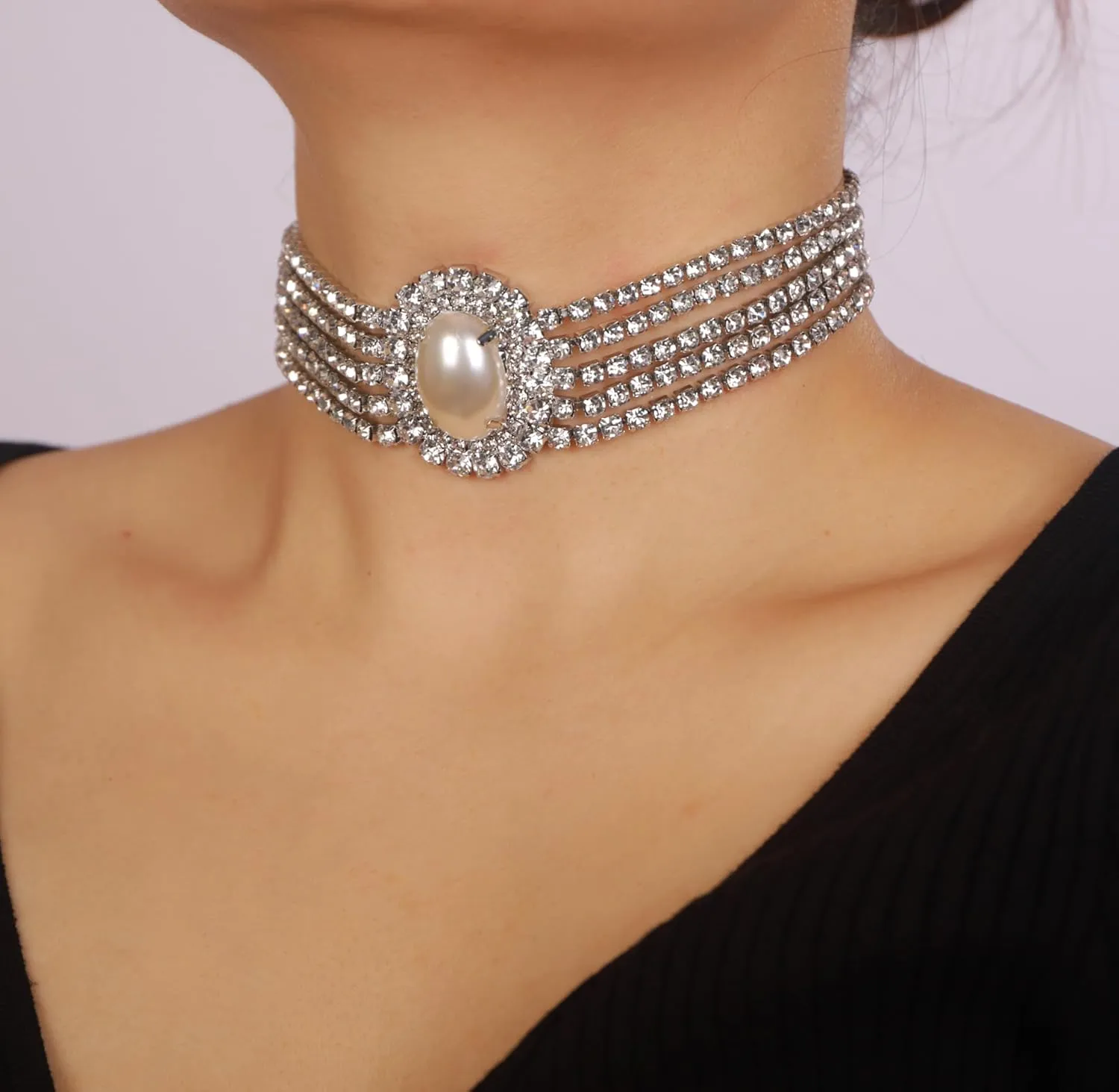 Fashion Prom Shinny Full Rhinestones Circle Choker Necklace Dainty Layered Sexy Body Chain Black Choker Necklace Dainty Gold Silver Halloween Christmas Crystals Necklace for Women