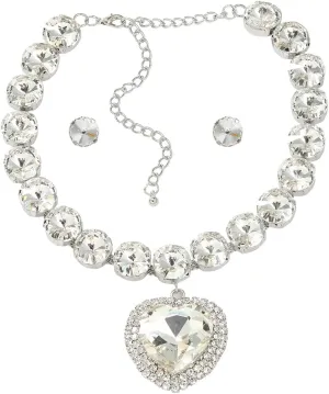 Fashion Prom Shinny Full Rhinestones Love Choker Necklace Earrings Set Dainty Layered Sexy Body Chain Pink Choker Necklace Dainty Gold Silver Halloween Christmas Crystals Necklace for Women