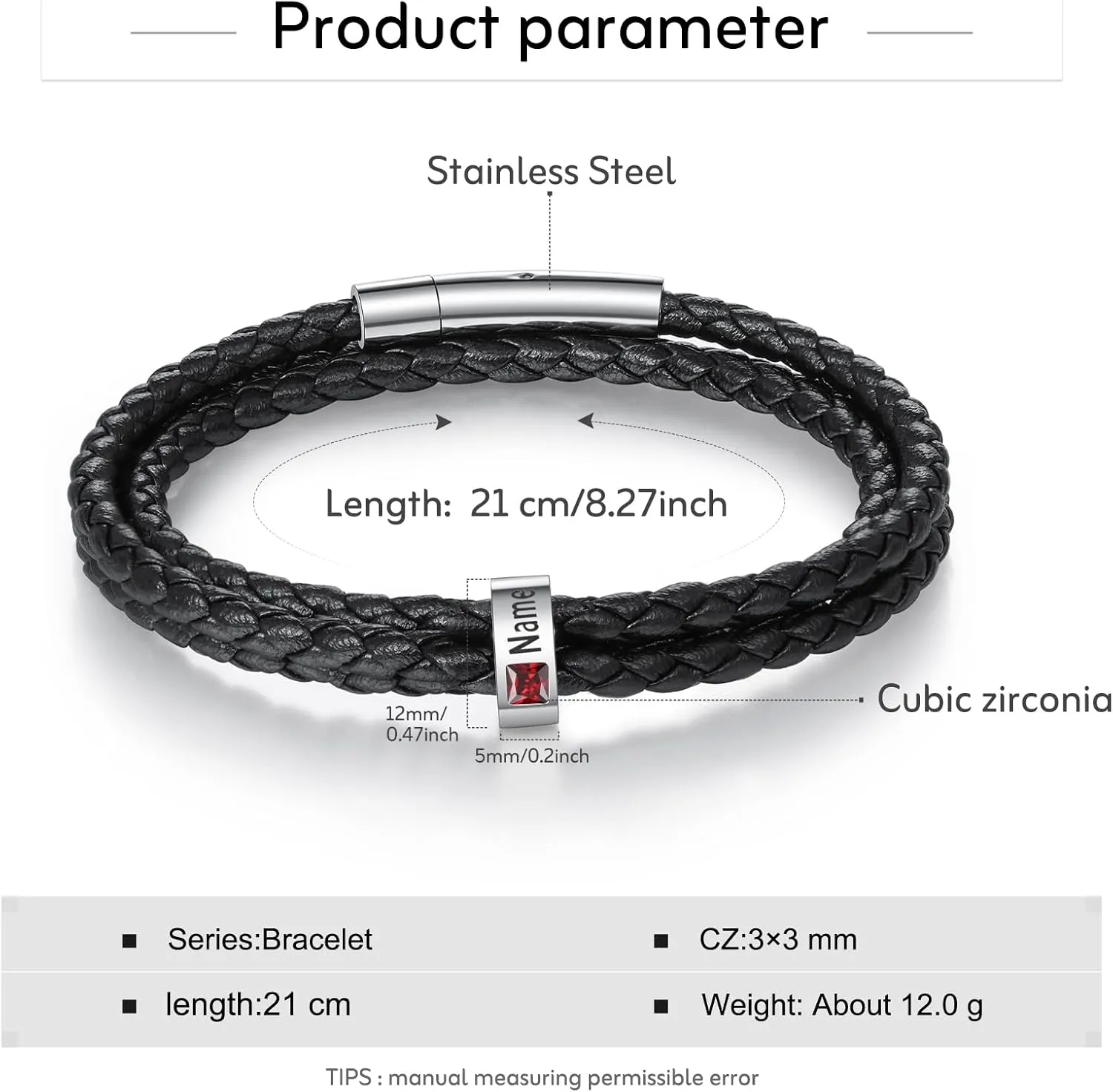 Fathers Day Custom Bracelet for Men Personalized Mens Black Braid Leather Bracelets Customized Beads Engraved 1-8 Birthstone Names Jewelry Gifts for Dad Husband Christmas Valentines