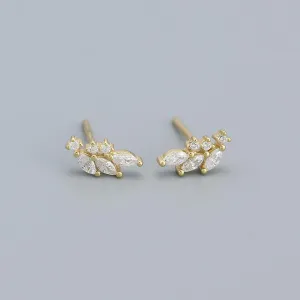Feather 925 Sterling Silver AAA  CZ Cubic Zirconia Tiny Stud Earrings Ear Climber Dainty Minimal Bridesmaid Gift Birthday Christmas Mother Hypoallergenic Women Teenager (14K White/Yellow Gold Plated)