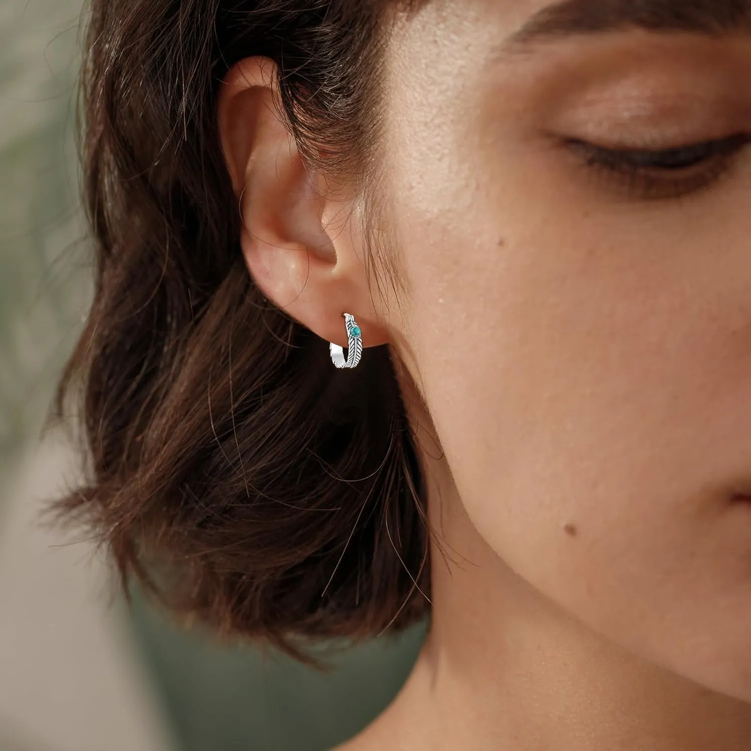 Feather Hoop Earrings 925 Sterling Silver Turquoise Earrings Western Jewelry Feather Gifts for Women