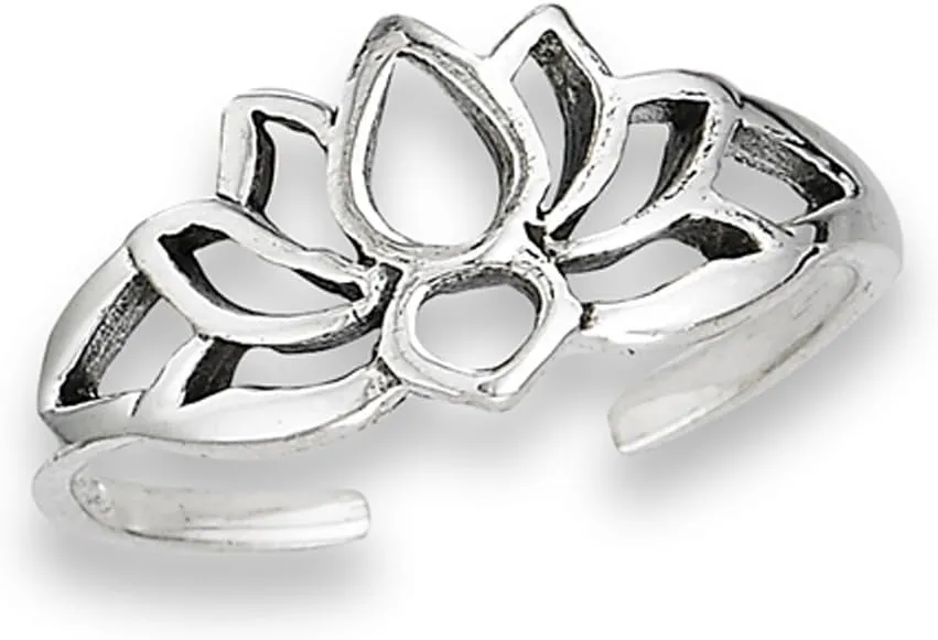 Filigree Flower Lotus Silhouette Nature .925 Sterling Silver Peace Bohemian Toe Ring Band