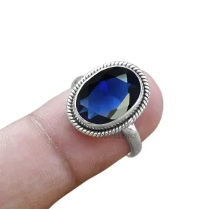 Fine Sterling Silver Ring For Womens Blue Sapphire Ring Sterling Silver Statement Ring Bezel Set Gemstone Ring
