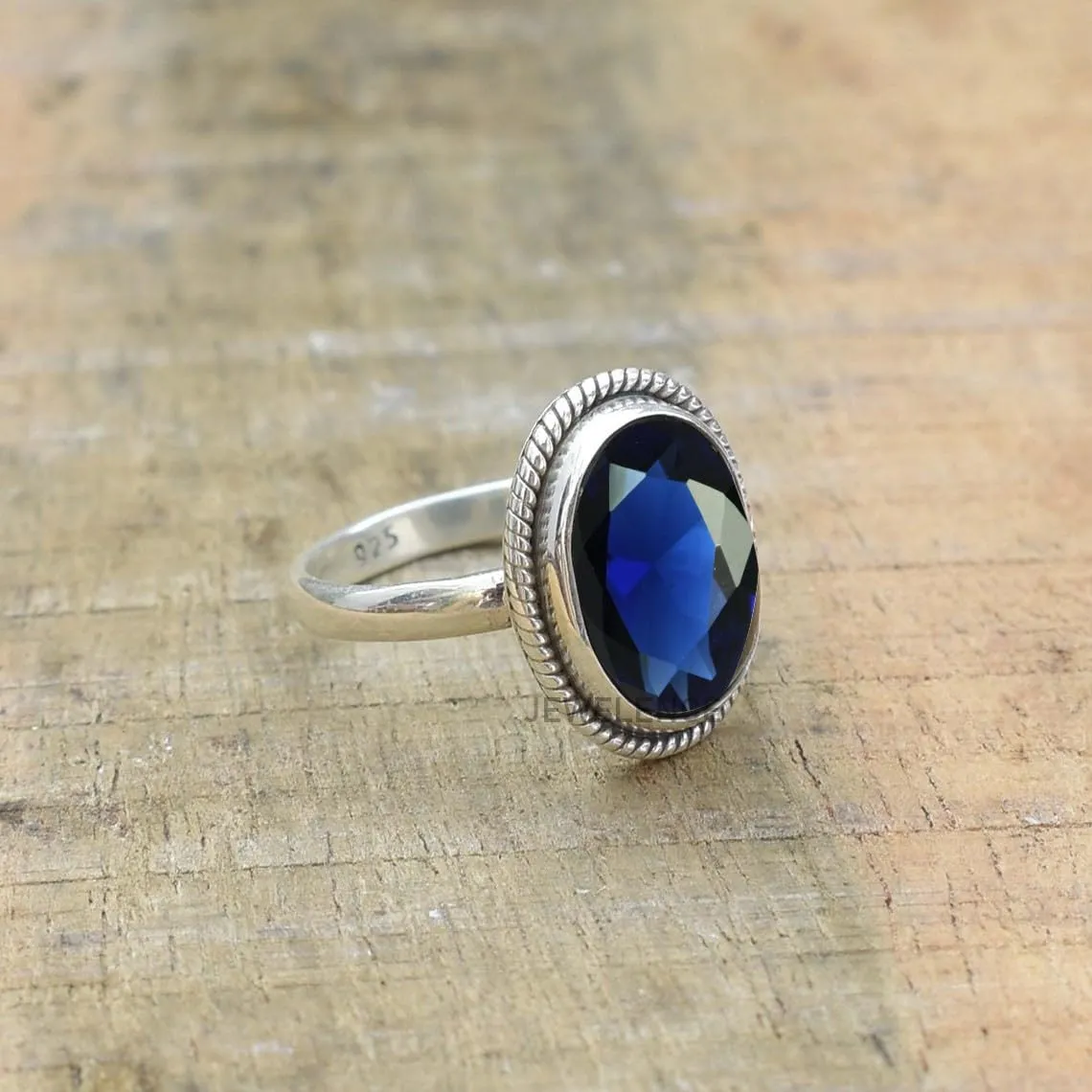Fine Sterling Silver Ring For Womens Blue Sapphire Ring Sterling Silver Statement Ring Bezel Set Gemstone Ring