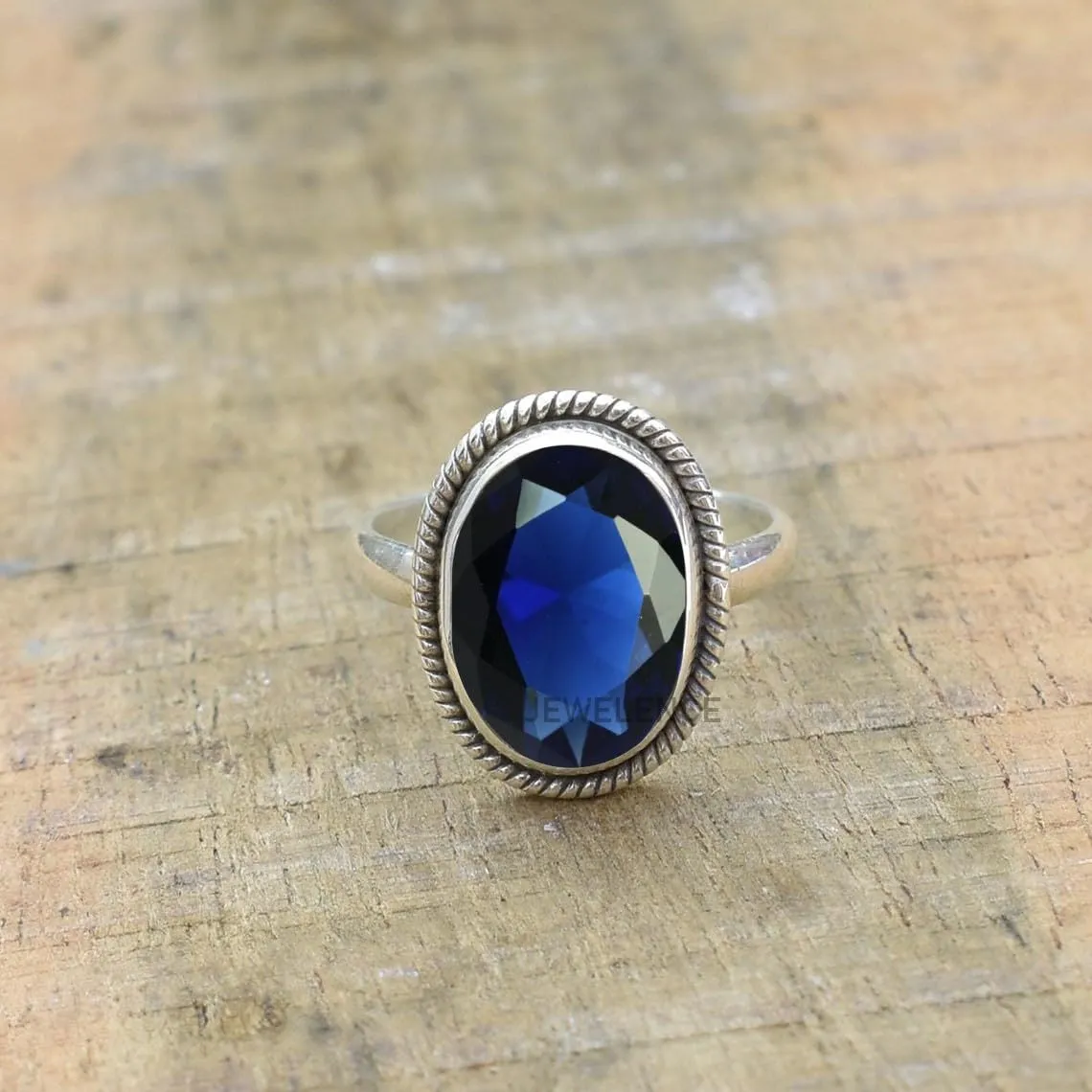 Fine Sterling Silver Ring For Womens Blue Sapphire Ring Sterling Silver Statement Ring Bezel Set Gemstone Ring