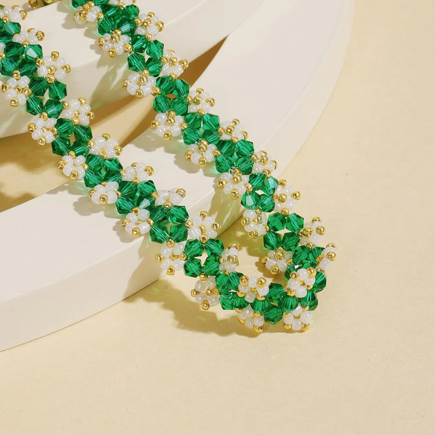 Firstmeet Gorgeous Handmade Glass Beads Choker Necklace Vintage Bohemian Court-style necklace