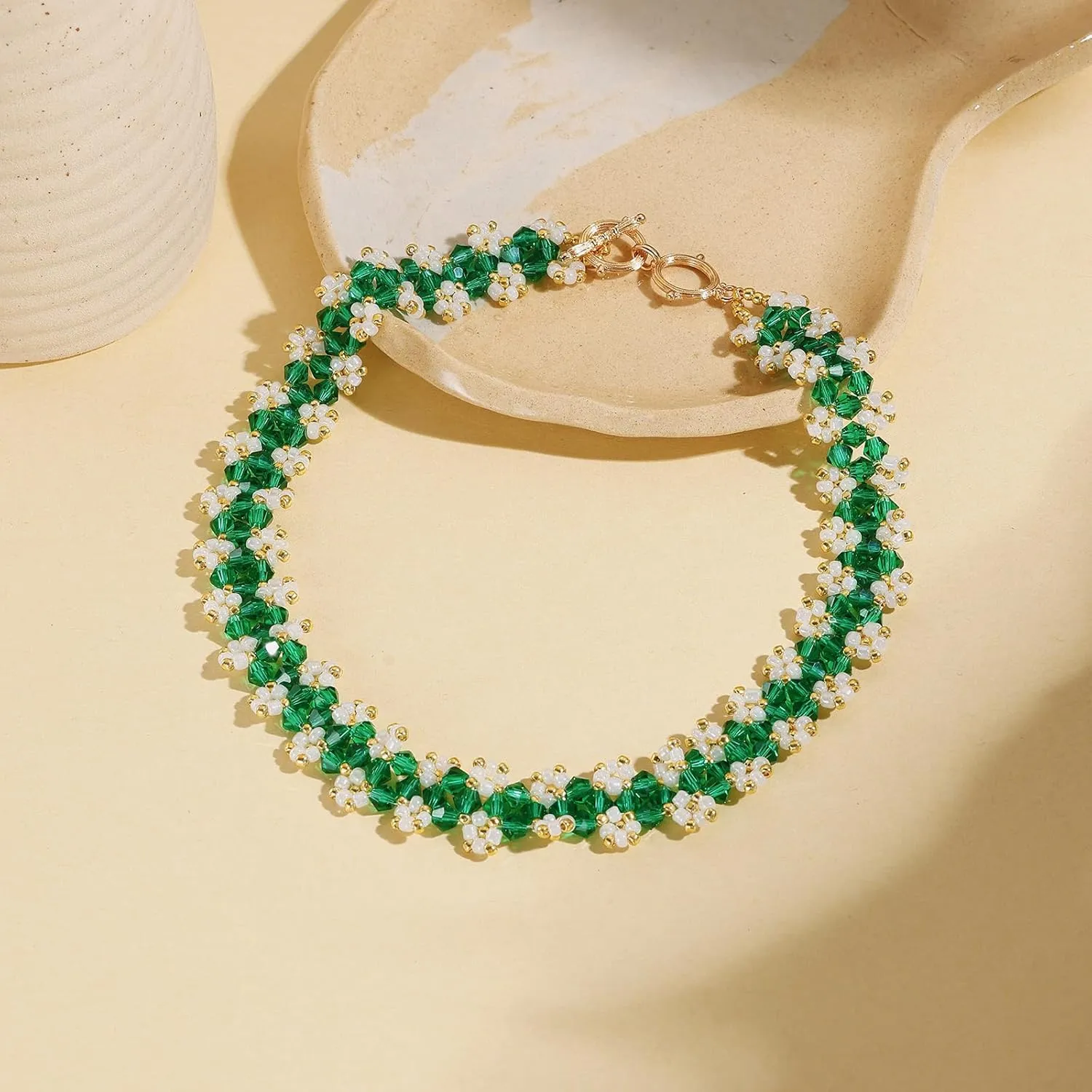 Firstmeet Gorgeous Handmade Glass Beads Choker Necklace Vintage Bohemian Court-style necklace