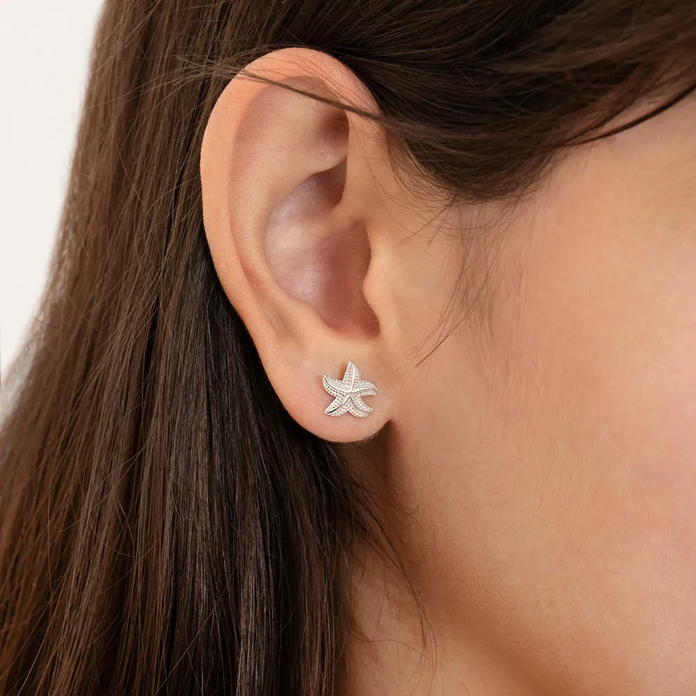 Florida Starfish Kids / Children's / Girls Earrings Safety Push Back - Sterling Silver
