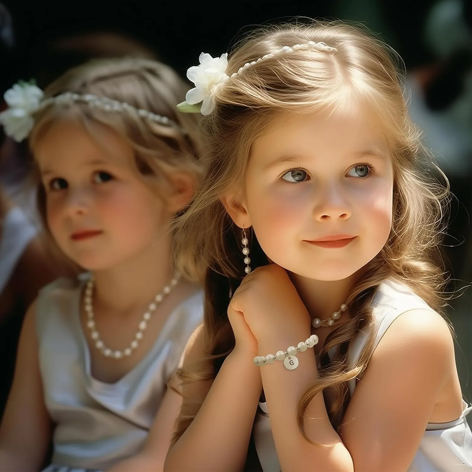 Flower Girl Proposal Bracelet, Initial Bracelet for Girls, Pearl Wedding Party Gift for Child Toddler Kids with Gift Box