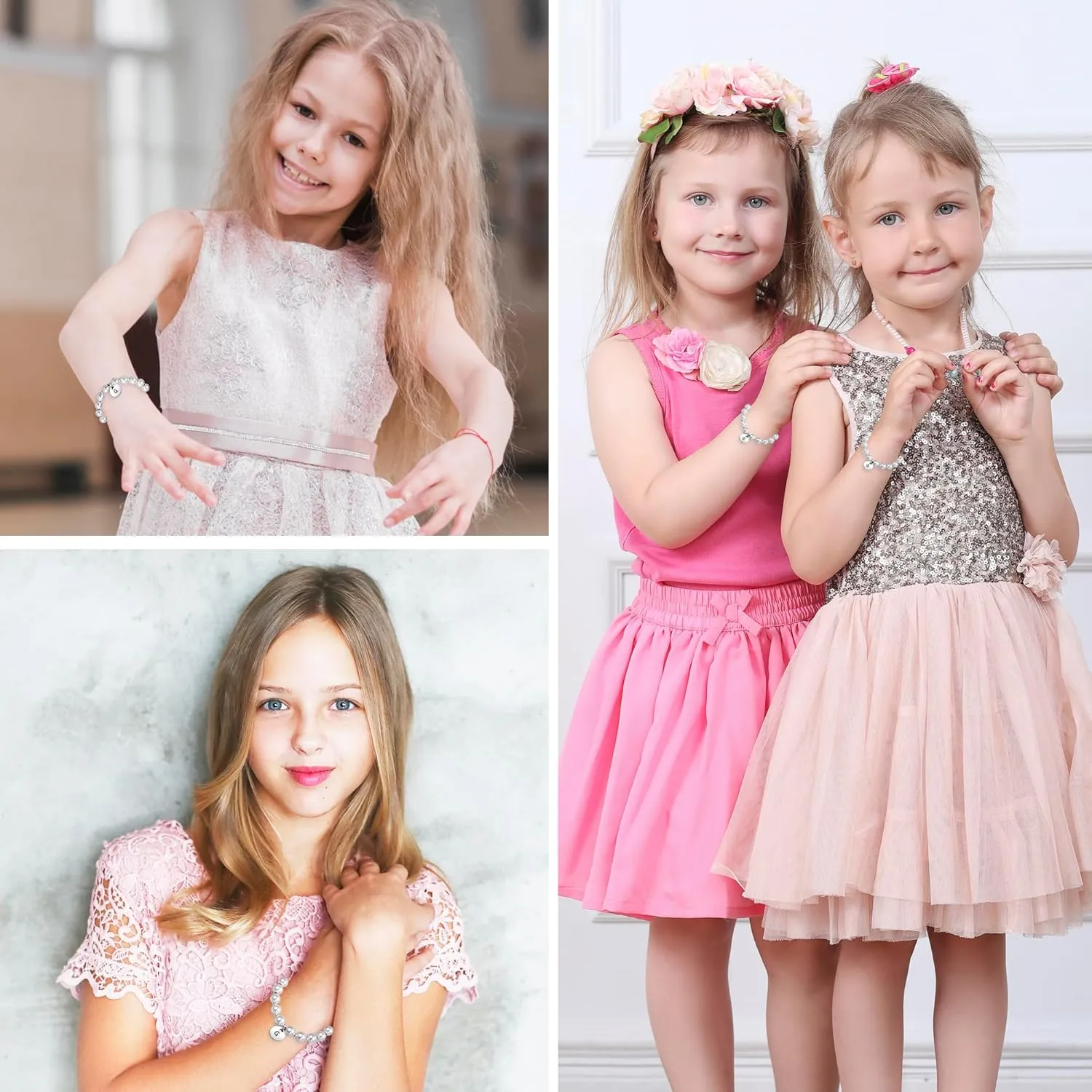 Flower Girl Proposal Bracelet, Initial Bracelet for Girls, Pearl Wedding Party Gift for Child Toddler Kids with Gift Box