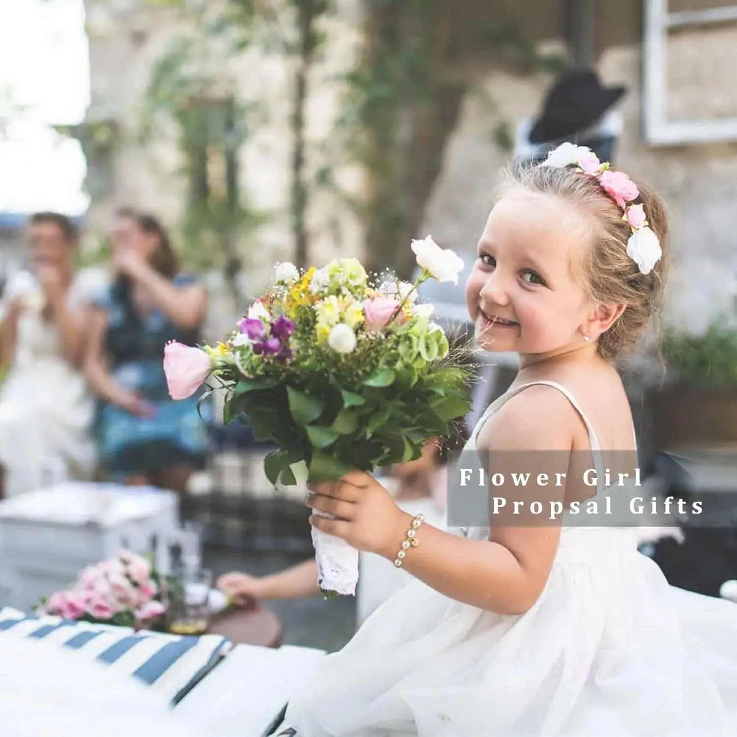 Flower Girl Proposal Gifts, Initial A-Z Bracelet Initial Pearl Bracelets Will You Be My Flower Girl Gift.