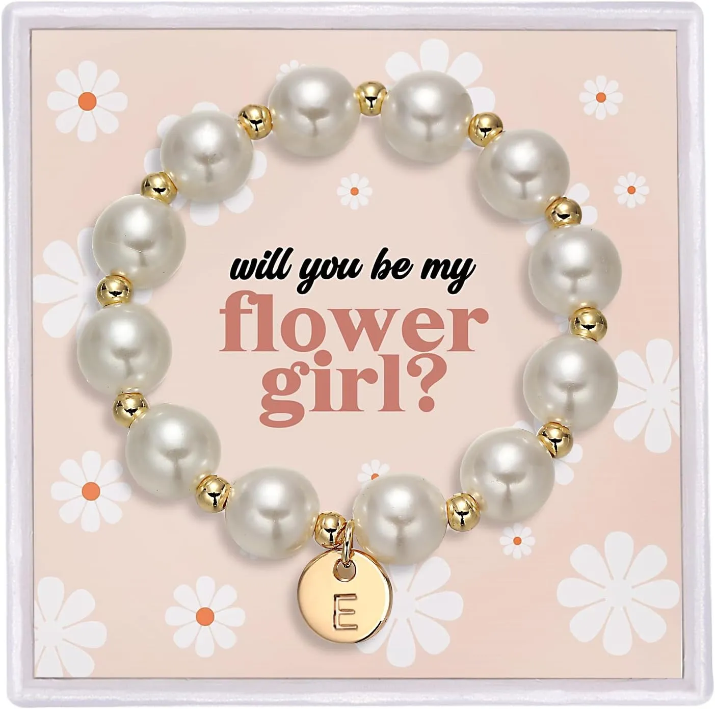 Flower Girl Proposal Gifts, Initial A-Z Bracelet Initial Pearl Bracelets Will You Be My Flower Girl Gift.