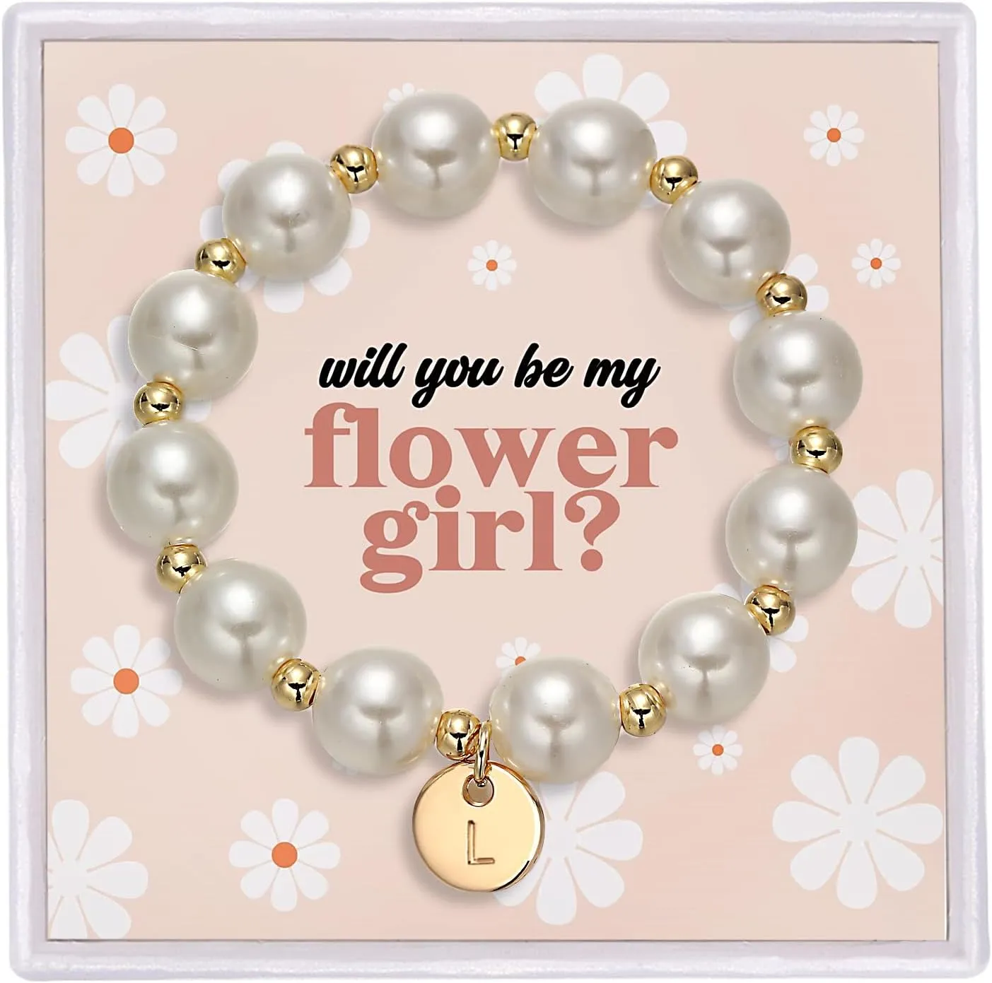 Flower Girl Proposal Gifts, Initial A-Z Bracelet Initial Pearl Bracelets Will You Be My Flower Girl Gift.