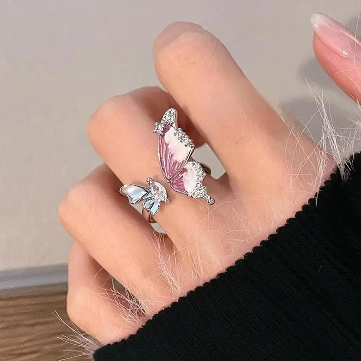 Flowers and Pearl Statement Open Adjustable Rings Dainty Stackable Finger Ornament Silver Jewelry Birthday Wedding Mother's Day Gifts for Women